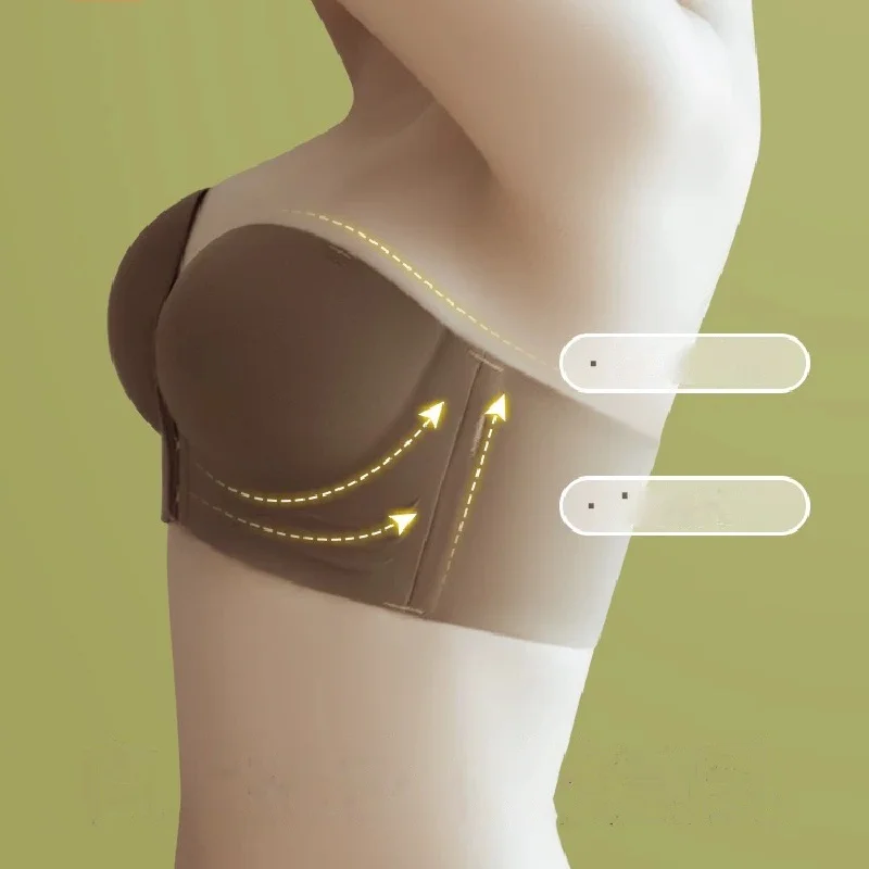Front Closure Strapless Bras for Women Seamless Push up Brassiere Thick Soft Underwear Solid Color Adjustable Invisible Lingerie