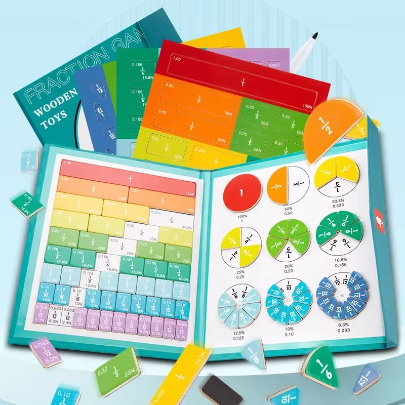 Montessori Magnetic Fraction Learning Math Toy Montessori Arithmetic Teaching Aids Wooden Book Educational Toys for Children