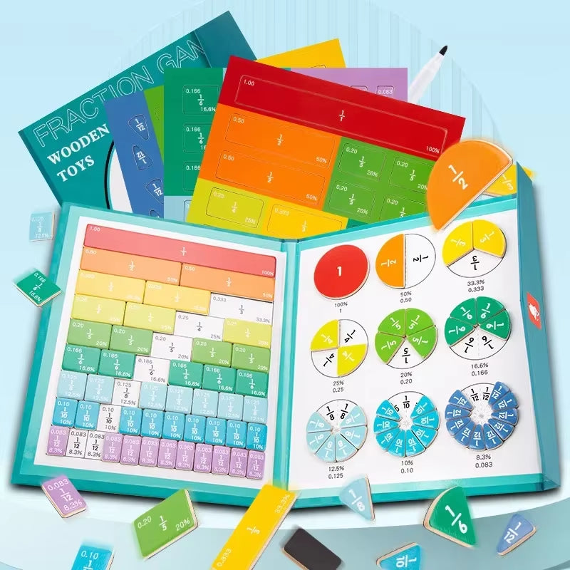 Montessori Magnetic Fraction Learning Math Toy Montessori Arithmetic Teaching Aids Wooden Book Educational Toys for Children