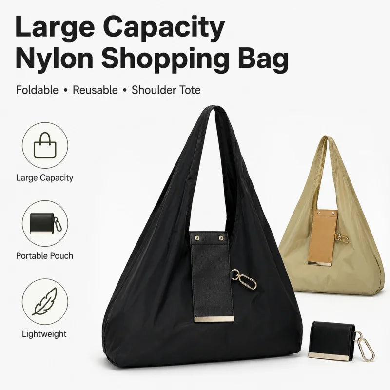 INS Style Nylon Keychain Storage Bag Large Capacity Foldable Shopping Tote Bag Portable Handbag Eco Reusable Shoulder Bag