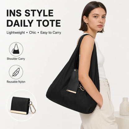 INS Style Nylon Keychain Storage Bag Large Capacity Foldable Shopping Tote Bag Portable Handbag Eco Reusable Shoulder Bag