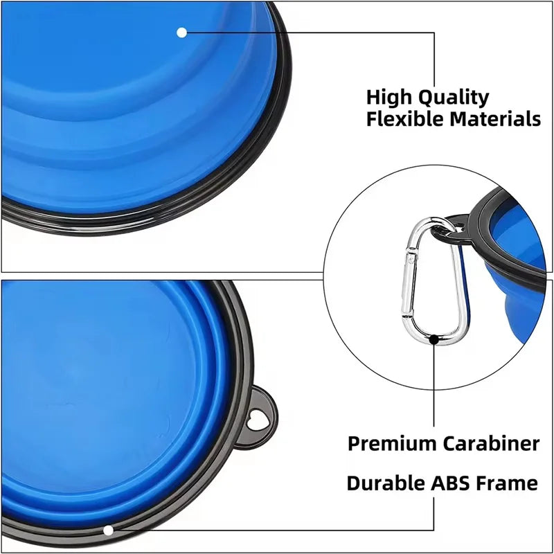 Foldable Collapsible Silicone Pet Feeding Bowl Portable Dog Cat Water Food Dish Outdoor Travel Camping Walking with Carabiner