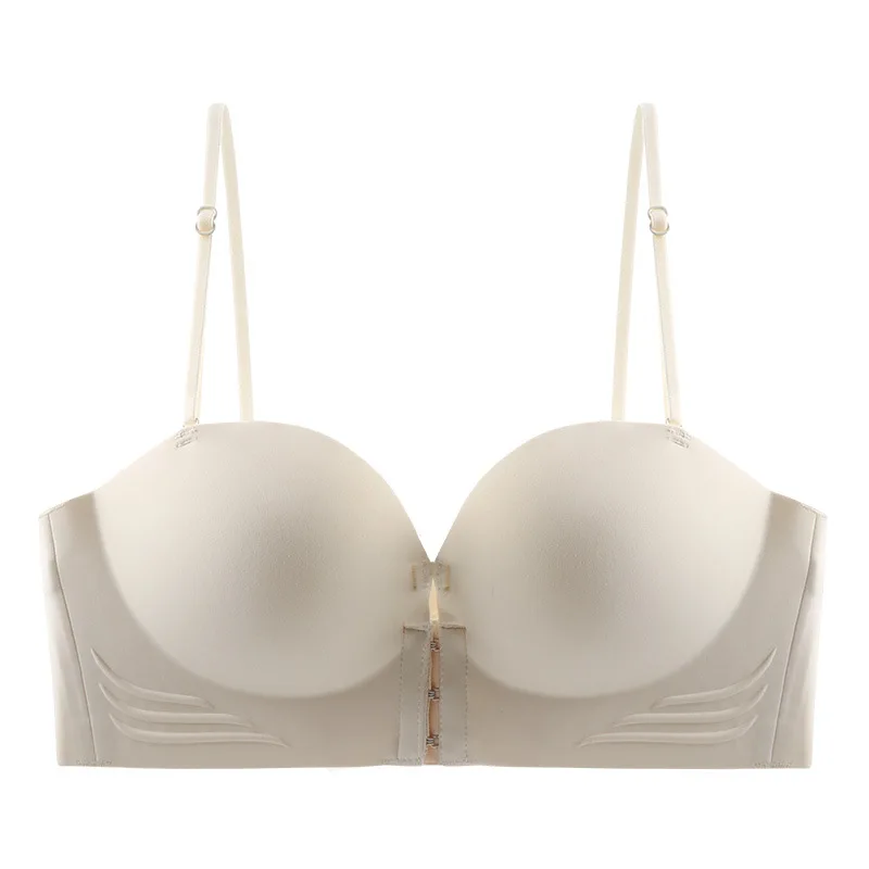 Front Closure Strapless Bras for Women Seamless Push up Brassiere Thick Soft Underwear Solid Color Adjustable Invisible Lingerie