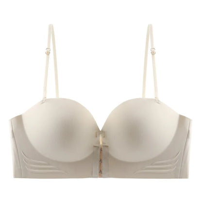 Front Closure Strapless Bras for Women Seamless Push up Brassiere Thick Soft Underwear Solid Color Adjustable Invisible Lingerie
