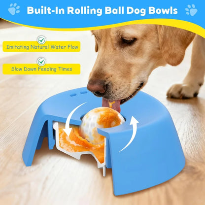 Slow Feeder Dog Bowls for Liquid Treat, Anti-Slip (Entertained Ball-In) Bone Broth Dog Lick Bowl, 3/4 Cup Yogurt Pup Lick Toy