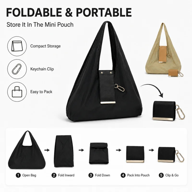 INS Style Nylon Keychain Storage Bag Large Capacity Foldable Shopping Tote Bag Portable Handbag Eco Reusable Shoulder Bag