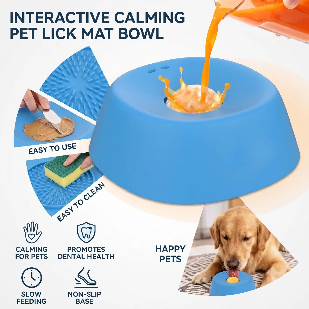 Slow Feeder Dog Bowls for Liquid Treat, Anti-Slip (Entertained Ball-In) Bone Broth Dog Lick Bowl, 3/4 Cup Yogurt Pup Lick Toy