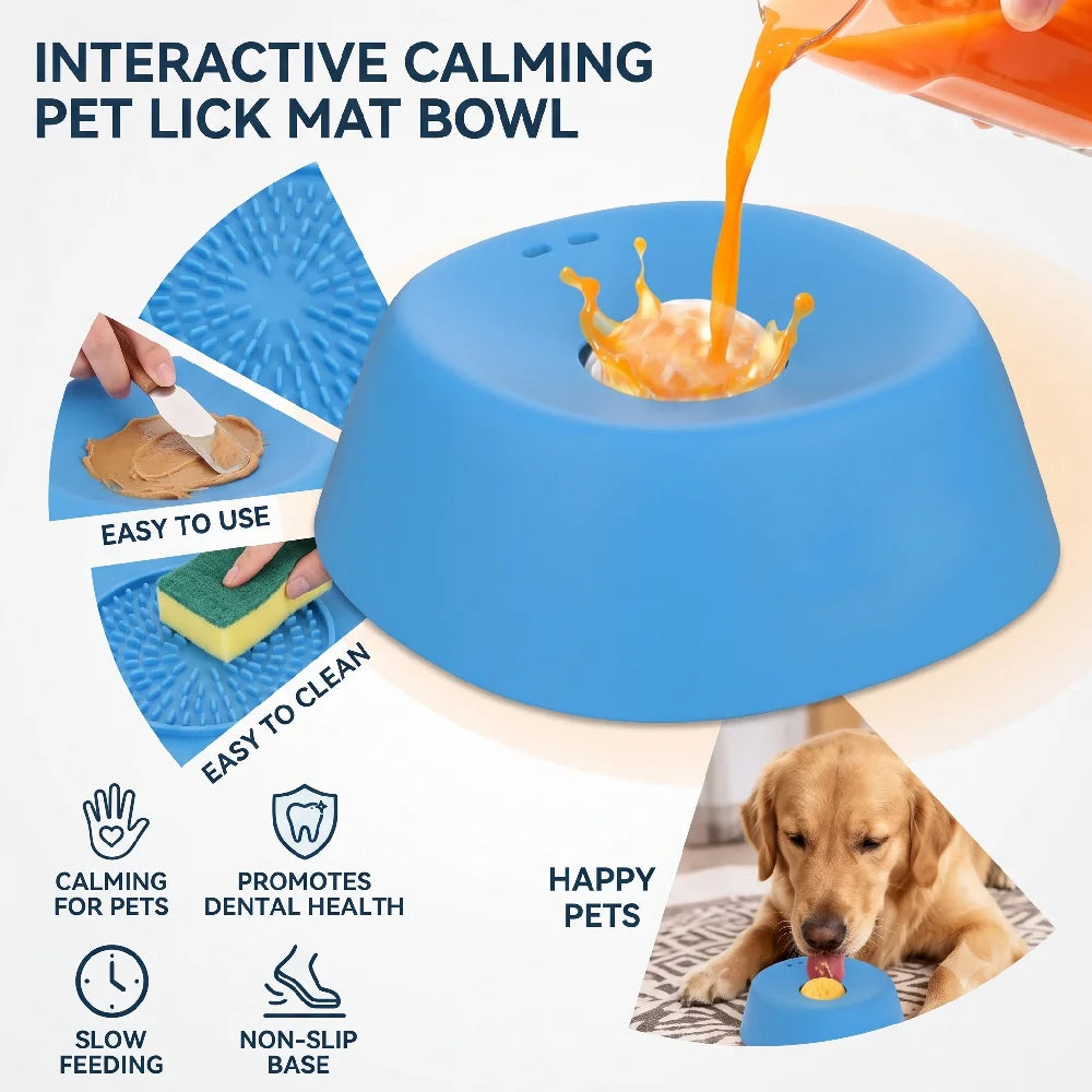 Slow Feeder Dog Bowls for Liquid Treat, Anti-Slip (Entertained Ball-In) Bone Broth Dog Lick Bowl, 3/4 Cup Yogurt Pup Lick Toy