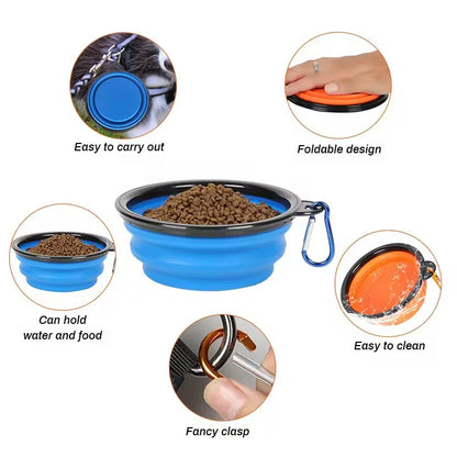 Foldable Collapsible Silicone Pet Feeding Bowl Portable Dog Cat Water Food Dish Outdoor Travel Camping Walking with Carabiner