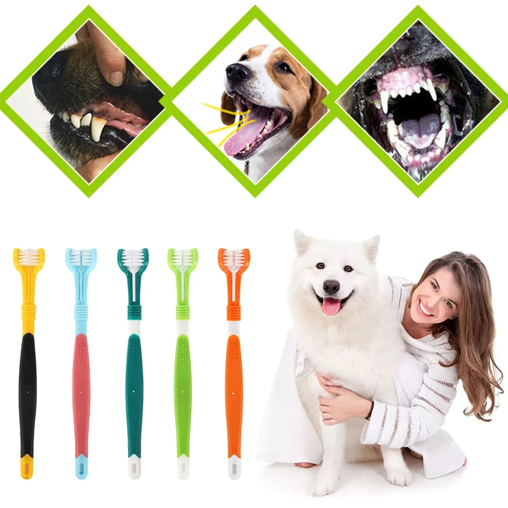 Three Sided Pet Toothbrush Three-Head Multi-Angle Toothbrush Cleaning Dog Cat Brush Bad Breath Teeth Care Tool Cleaning Mouth