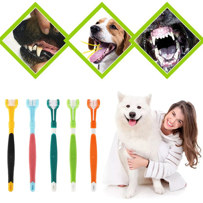 Three Sided Pet Toothbrush Three-Head Multi-Angle Toothbrush Cleaning Dog Cat Brush Bad Breath Teeth Care Tool Cleaning Mouth