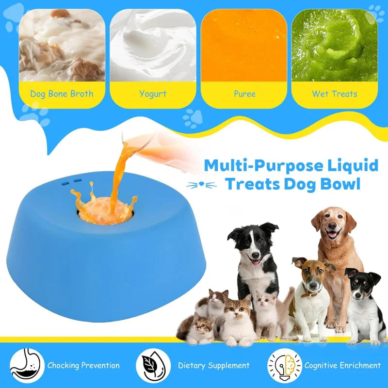 Slow Feeder Dog Bowls for Liquid Treat, Anti-Slip (Entertained Ball-In) Bone Broth Dog Lick Bowl, 3/4 Cup Yogurt Pup Lick Toy
