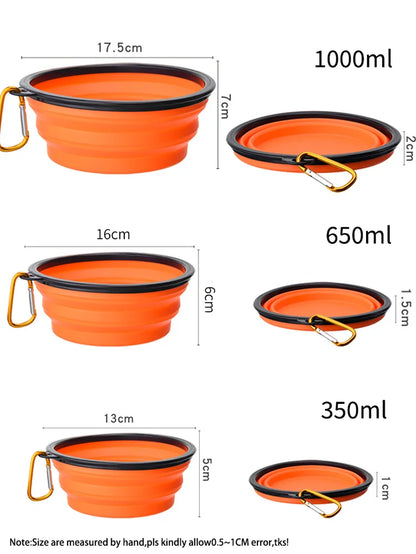 Foldable Collapsible Silicone Pet Feeding Bowl Portable Dog Cat Water Food Dish Outdoor Travel Camping Walking with Carabiner