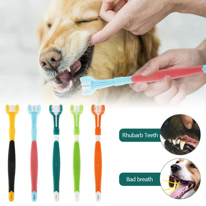 Three Sided Pet Toothbrush Three-Head Multi-Angle Toothbrush Cleaning Dog Cat Brush Bad Breath Teeth Care Tool Cleaning Mouth