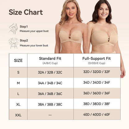 Strapless Front Closure Bra for Women Push up Invisible Backless Underwear Seamless Anti-Slip Bralette for Daily Wear Occasions