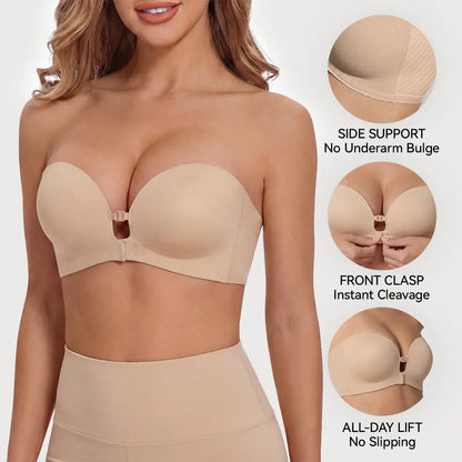 Strapless Front Closure Bra for Women Push up Invisible Backless Underwear Seamless Anti-Slip Bralette for Daily Wear Occasions