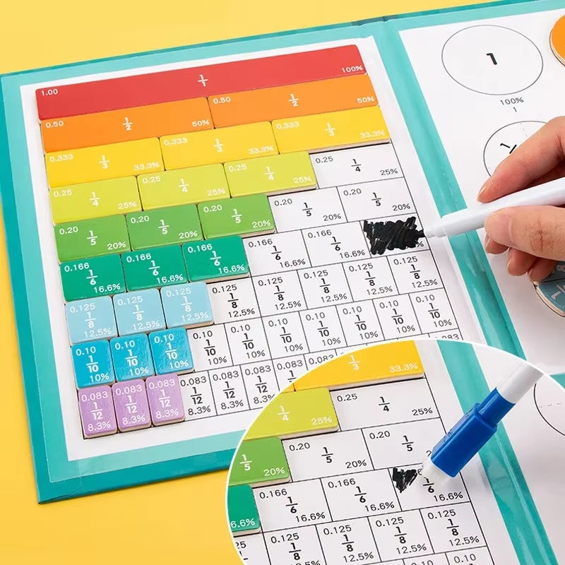 Montessori Magnetic Fraction Learning Math Toy Montessori Arithmetic Teaching Aids Wooden Book Educational Toys for Children