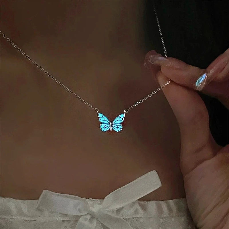 Luminous Butterfly Necklace Glowing Night Fluorescence Vintage Glow in the Dark Pendant for Women Christmas New Year Party Gift