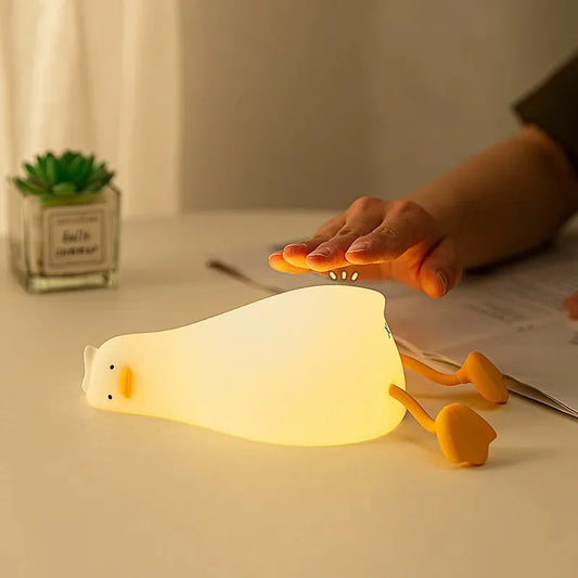 LED Duck Rechargeable Night Light Pat Silicone Lamp Bedside Cartoon Cute Children Nightlights for Home Room Decor Birthday Gift