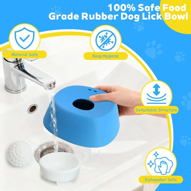 Slow Feeder Dog Bowls for Liquid Treat, Anti-Slip (Entertained Ball-In) Bone Broth Dog Lick Bowl, 3/4 Cup Yogurt Pup Lick Toy