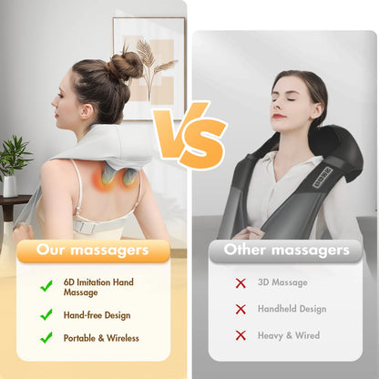 Shiatsu Neck and Back Massager with Heat Deep Tissue Massager for Back Feet and Neck Relaxation 6D Massage Heads 5 Heating