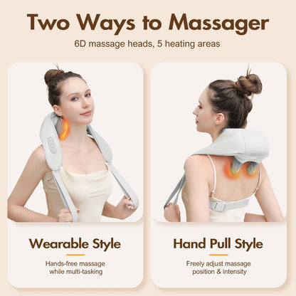 Shiatsu Neck and Back Massager with Heat Deep Tissue Massager for Back Feet and Neck Relaxation 6D Massage Heads 5 Heating