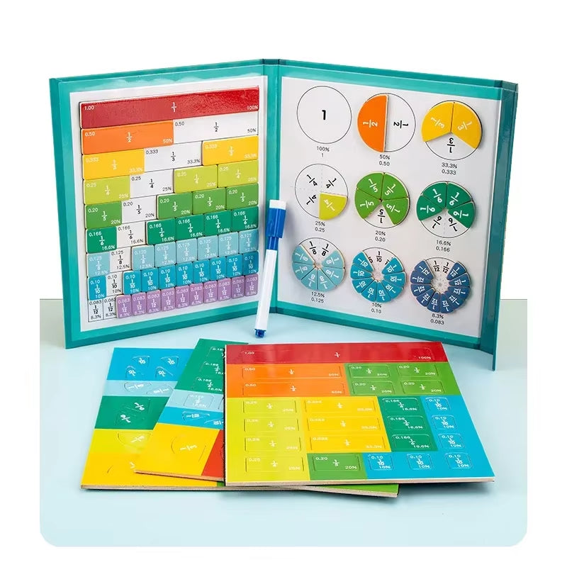 Montessori Magnetic Fraction Learning Math Toy Montessori Arithmetic Teaching Aids Wooden Book Educational Toys for Children