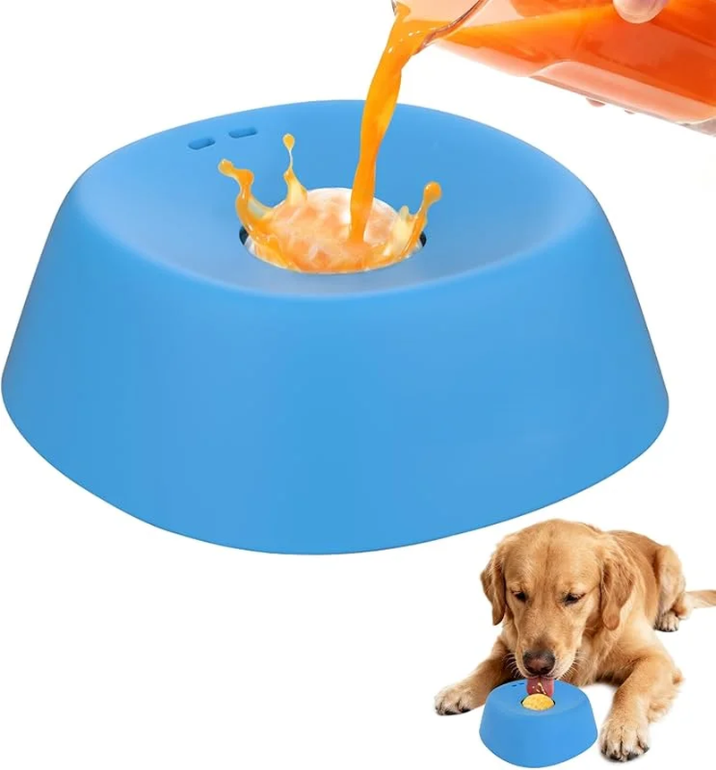 Slow Feeder Dog Bowls for Liquid Treat, Anti-Slip (Entertained Ball-In) Bone Broth Dog Lick Bowl, 3/4 Cup Yogurt Pup Lick Toy