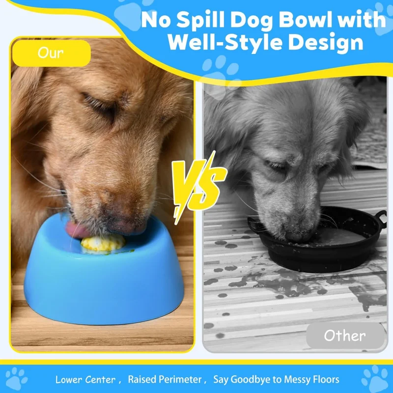 Slow Feeder Dog Bowls for Liquid Treat, Anti-Slip (Entertained Ball-In) Bone Broth Dog Lick Bowl, 3/4 Cup Yogurt Pup Lick Toy