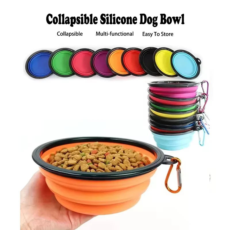Foldable Collapsible Silicone Pet Feeding Bowl Portable Dog Cat Water Food Dish Outdoor Travel Camping Walking with Carabiner
