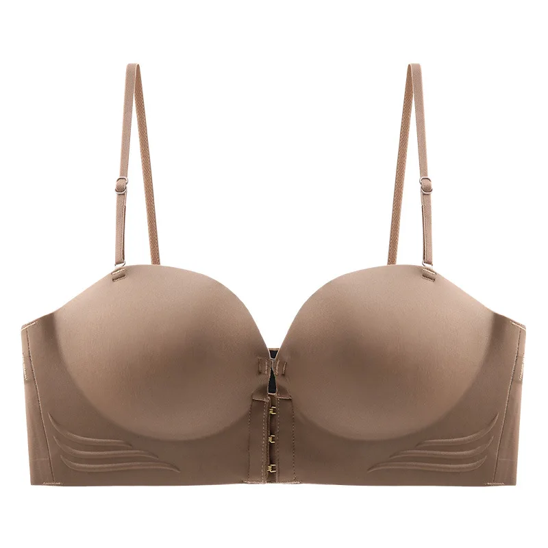 Front Closure Strapless Bras for Women Seamless Push up Brassiere Thick Soft Underwear Solid Color Adjustable Invisible Lingerie