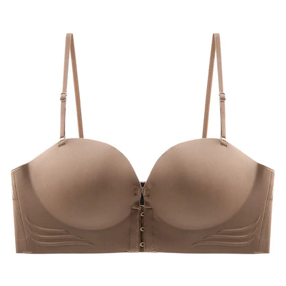 Front Closure Strapless Bras for Women Seamless Push up Brassiere Thick Soft Underwear Solid Color Adjustable Invisible Lingerie