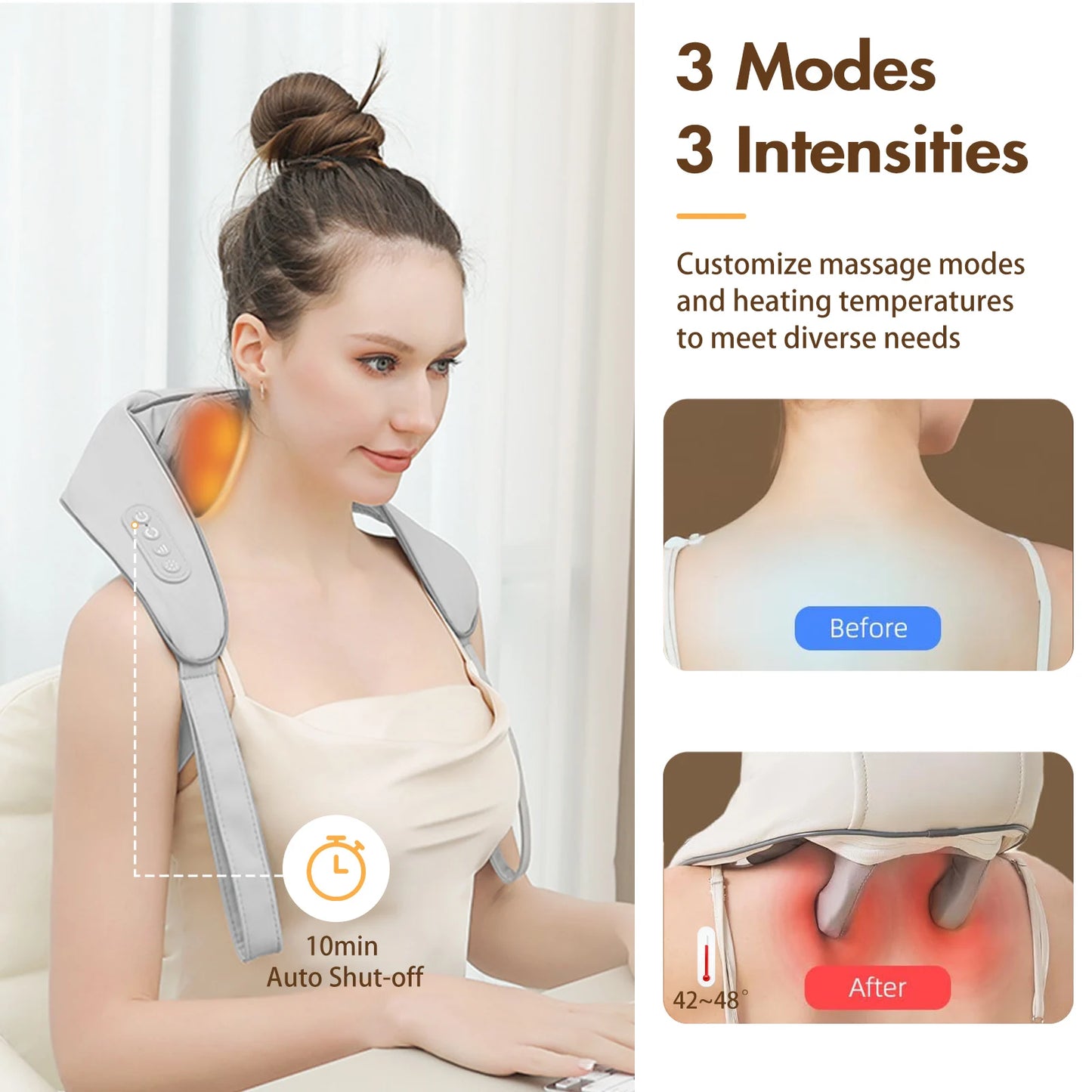Shiatsu Neck and Back Massager with Heat Deep Tissue Massager for Back Feet and Neck Relaxation 6D Massage Heads 5 Heating