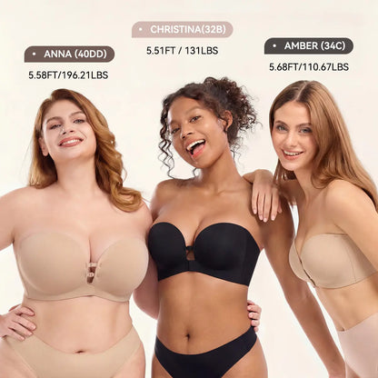 Strapless Front Closure Bra for Women Push up Invisible Backless Underwear Seamless Anti-Slip Bralette for Daily Wear Occasions