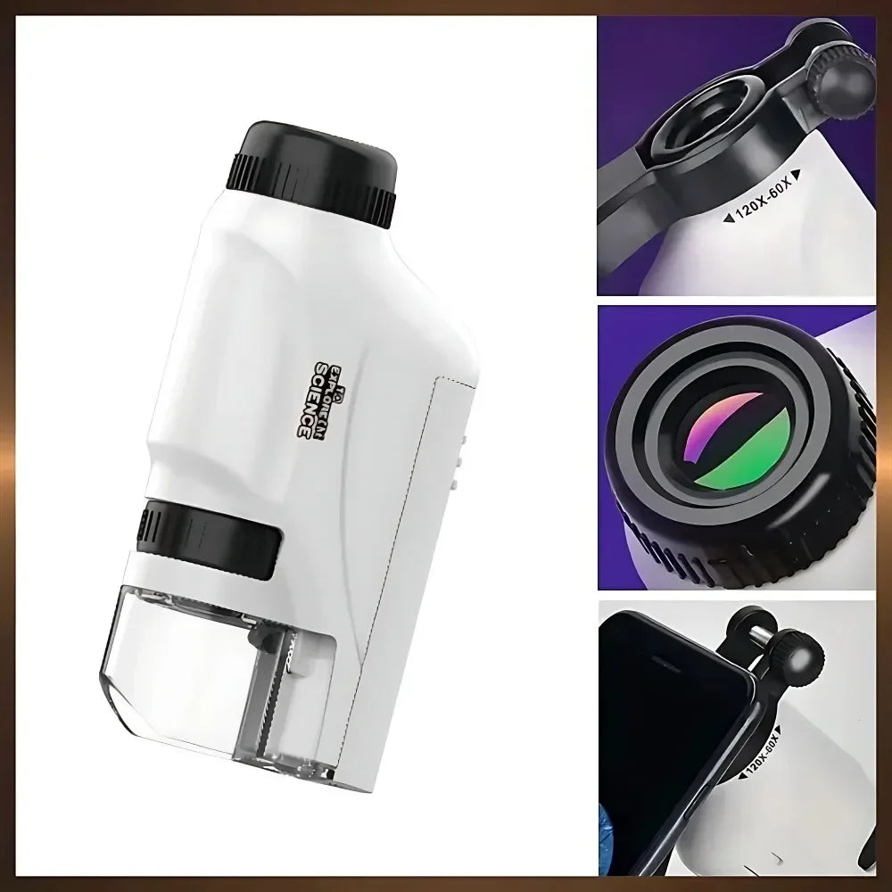 Microscope 60-120X Lab Handheld Microscope Battery Powered Microscope with Led Light Kids Science Microscope